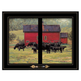 By The Red Barn Herd Of Angus 2 Black Framed Print Wall Art
